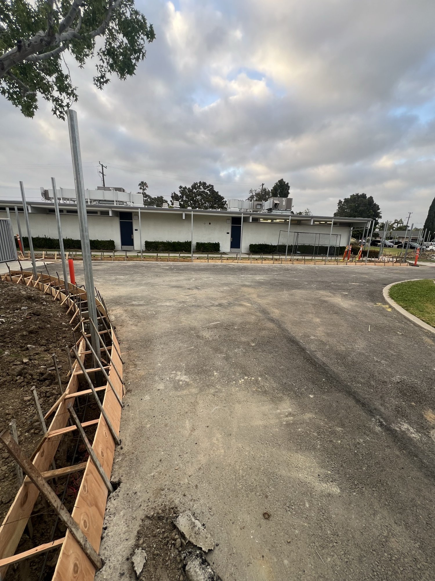 Formed footings at a commercial parking lot